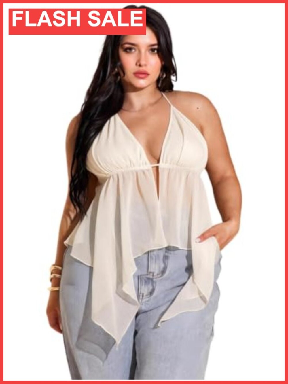 Plus Size Halter Top Y2k V Neck Flowy Summer Club Top